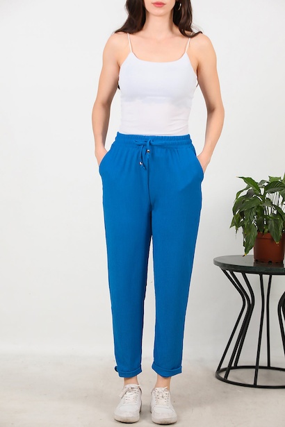 Kadın Bürümcük Duble Paça Pantolon  Mavi 6