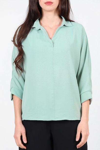 Kadın Gömlek Yaka Bluz  Mint 6