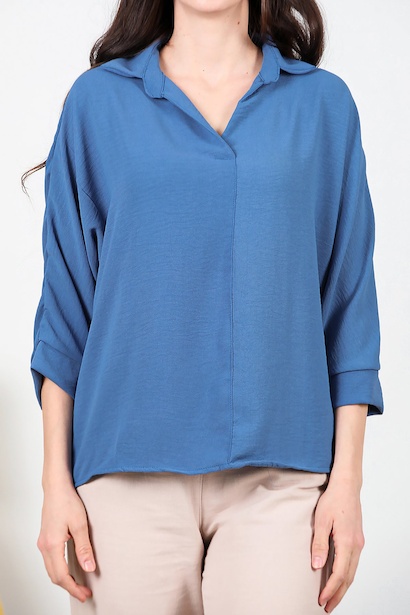 Kadın Gömlek Yaka Bluz  İndigo 6