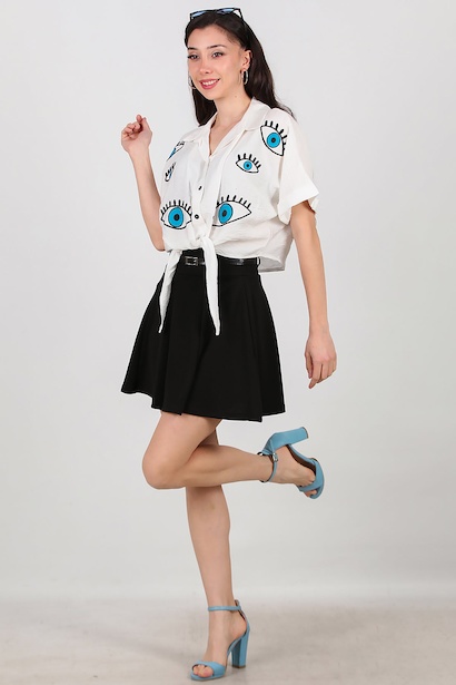 Kadın Kemerli Krep Kısa Etek 