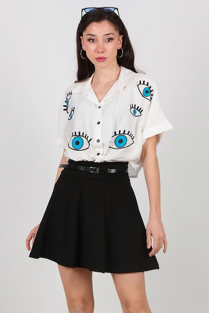 Kadın Kemerli Krep Kısa Etek  Siyah 6