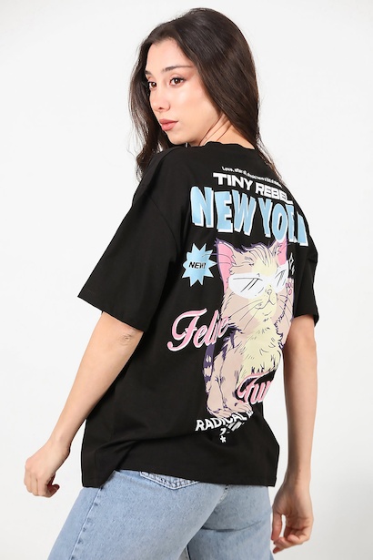 Kadın Ön-arka Baskılı Owersize T-shırt 