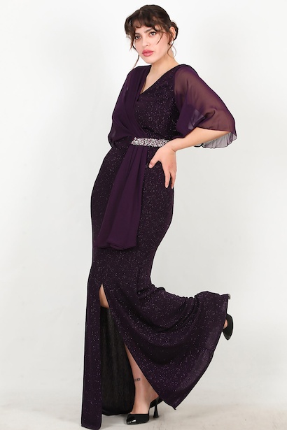 Büyük Beden Simli Uzun Abiye 