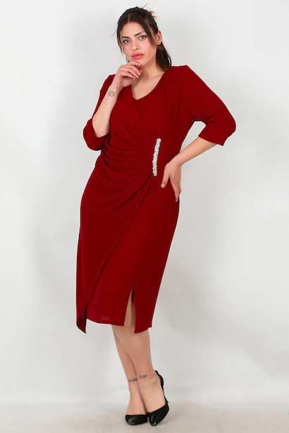 Büyük Beden Bel Aksesuarlı Abiye Elbise 