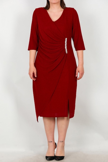 Büyük Beden Bel Aksesuarlı Abiye Elbise  Kırmızı 6