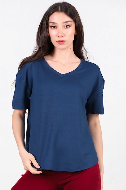 Kadın Eteği Oval V Yaka Tshırt 