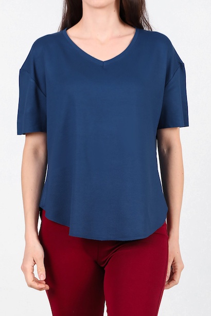 Kadın Eteği Oval V Yaka Tshırt  Lacivert 6