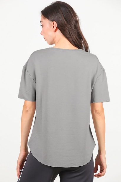 Kadın Eteği Oval V Yaka Tshırt  Gri 6