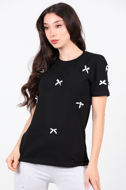 Kadın Bisiklet Yaka Fiyonklu Tshırt 