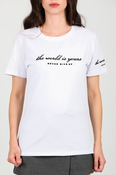 Kadın Bisiklet Yaka Tshırt  Beyaz 6