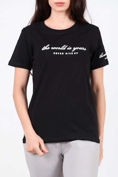 Kadın Bisiklet Yaka Tshırt  Siyah 6