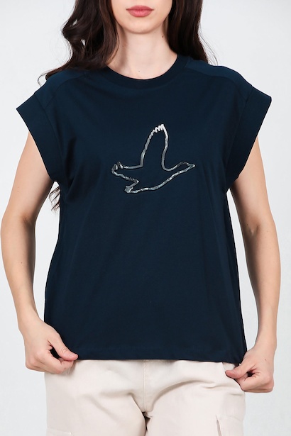 Kadın Baskılı Kolsuz Bluz  Lacivert 6