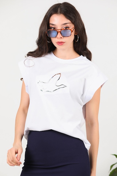 Kadın Baskılı Kolsuz Bluz 