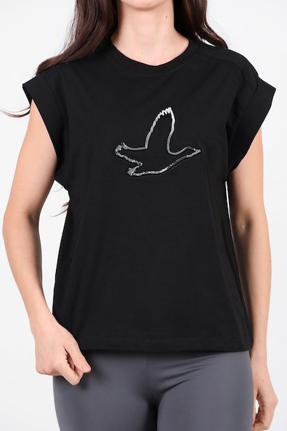 Kadın Baskılı Kolsuz Bluz  Siyah 6