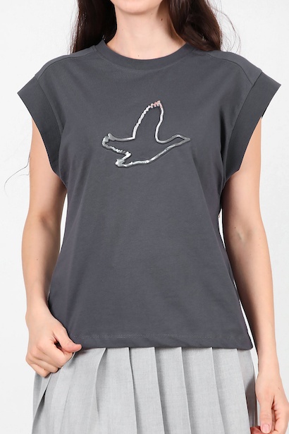 Kadın Baskılı Kolsuz Bluz  Füme 6