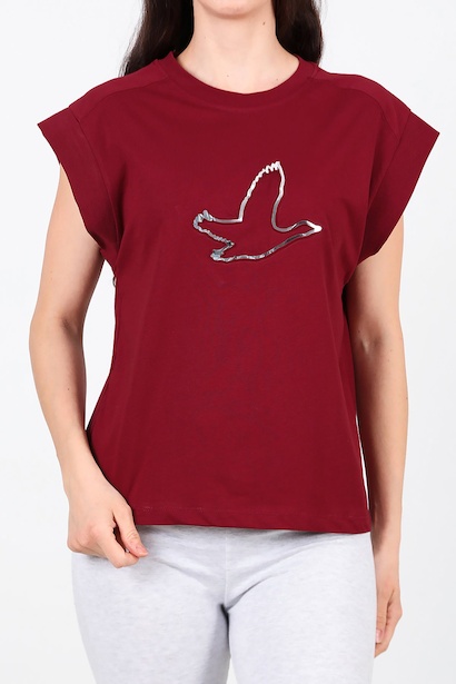 Kadın Baskılı Kolsuz Bluz  Bordo 6