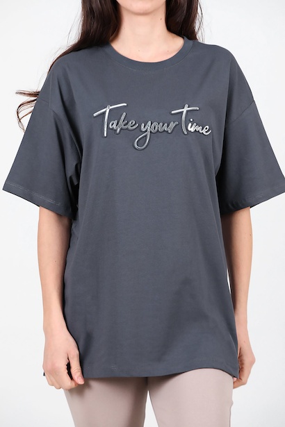 Kadın Ön Yazılı T-shirt  Füme 6