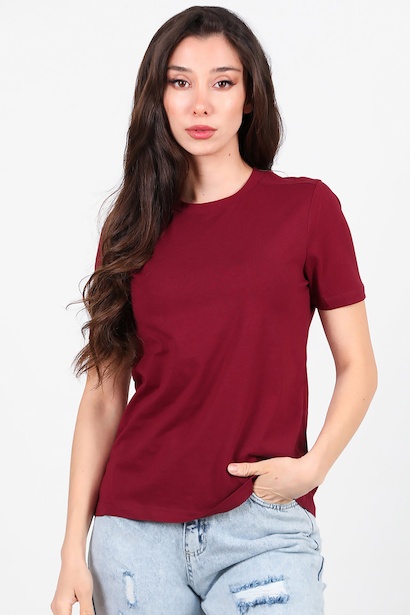 Kadın Omzu Çimalı Basıc Tshırt 