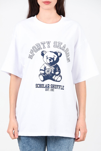 Kadın Baskılı Tshırt  Beyaz 6