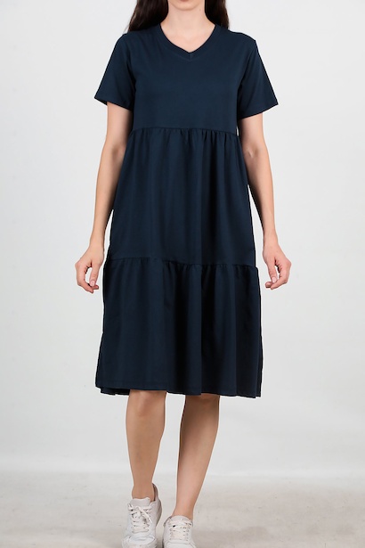 Kadın Katlı Salaş Elbise  Lacivert 6