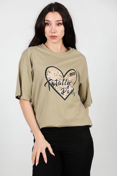 Kadın Pullu Baskılı Owersize Tshırt 