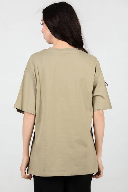 Kadın Pullu Baskılı Owersize Tshırt  Yeşil 6