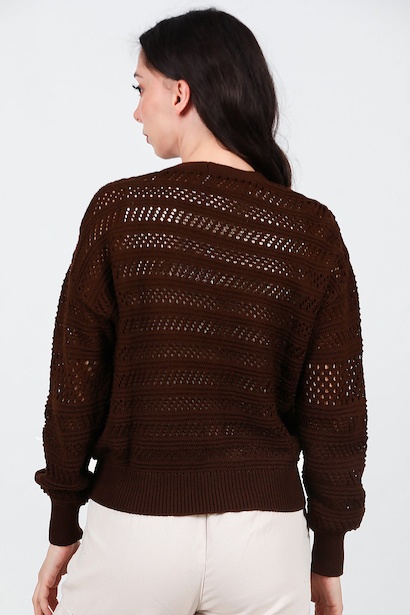 Kadın Ön Düğmeli Hırka  Kahverengi 6