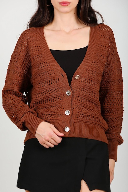 Kadın Ön Düğmeli Hırka  Taba 6