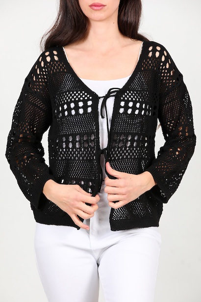 Kadın Önü Bağlamalı Hırka  Siyah 6