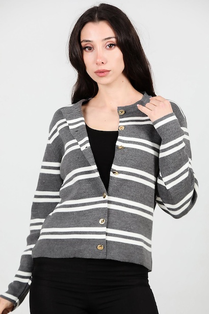 Kadın Çizgili Kısa Hırka 