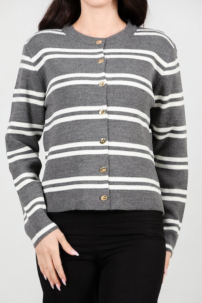 Kadın Çizgili Kısa Hırka  Gri 6