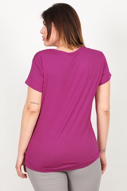 Büyük Beden V Yaka Tshırt  Mürdüm 6