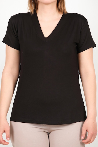 Büyük Beden V Yaka Tshırt  Siyah 6