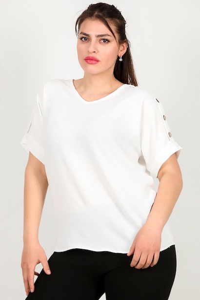 Büyük Beden Omuz Düğmeli V Yaka Bluz 