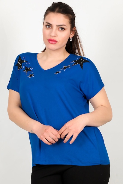 Büyük Beden V Yaka Yıldızlı Bluz 