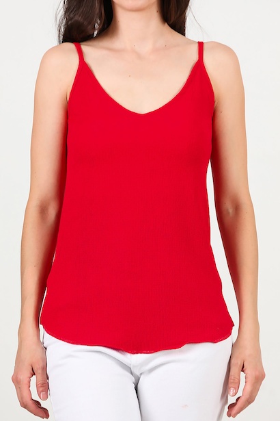 Kadın İp Askılı Krinkıl Bluz  Kırmızı 6