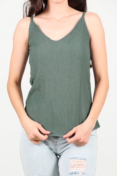 Kadın İp Askılı Krinkıl Bluz  Zümrüt 6