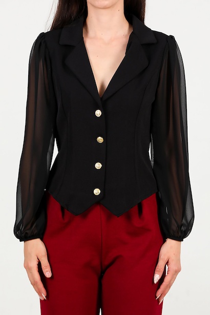 Kadın Tül Kol Ceket  Siyah 6