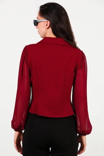 Kadın Tül Kol Ceket  Bordo 6