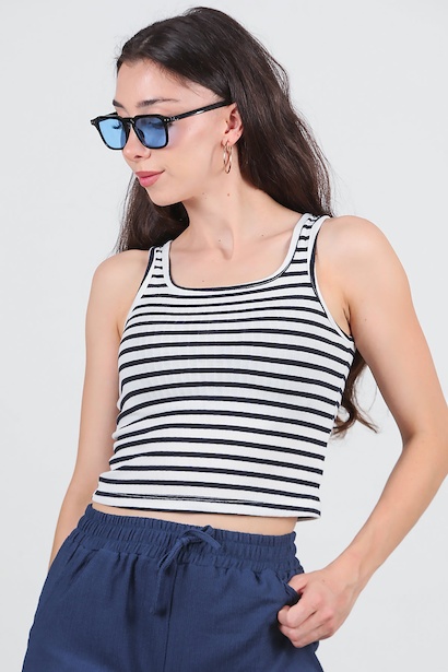 Kadın Kalın Çizgili Askılı Bluz 