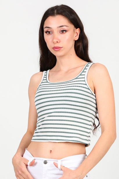 Kadın Kalın Çizgili Askılı Bluz 