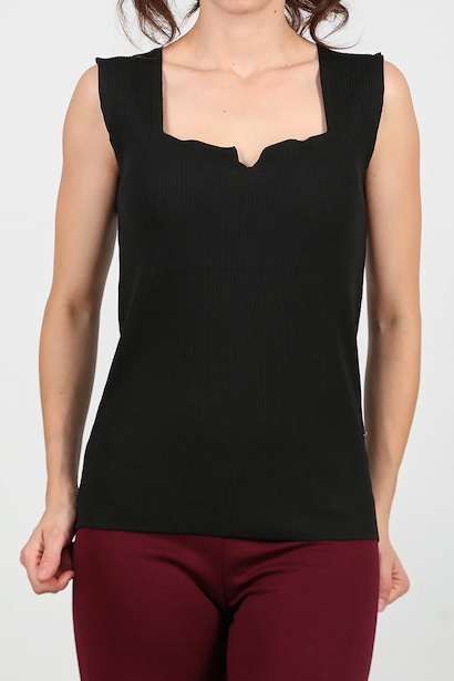 Kadın Kare Yaka Fitilli Bluz  Siyah 6