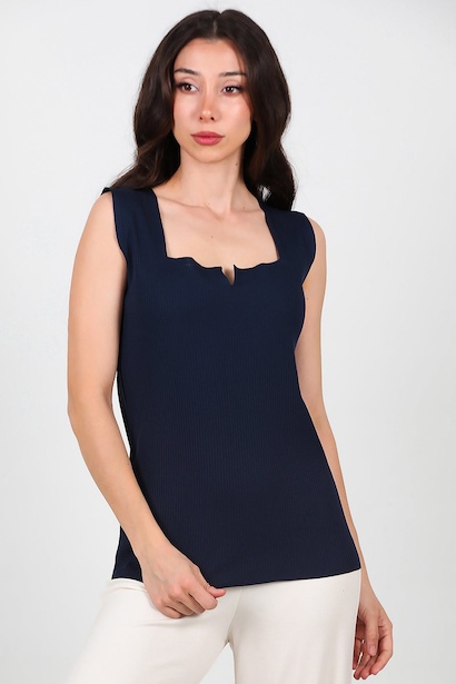 Kadın Kare Yaka Fitilli Bluz 