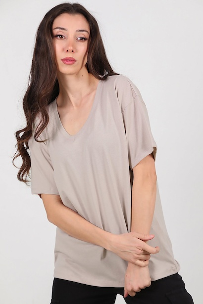 Kadın V Yaka Owersize Tshırt 