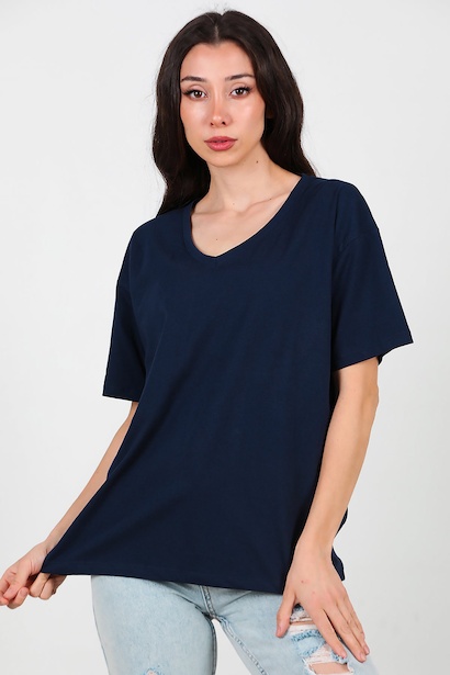Kadın V Yaka Owersize Tshırt 