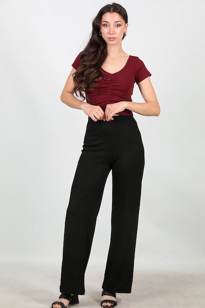 Kadın Bel Lastikli Bol Paça Pantolon 