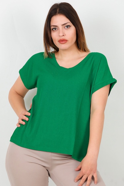 Büyük Beden V Yaka Bürümcük Bluz 