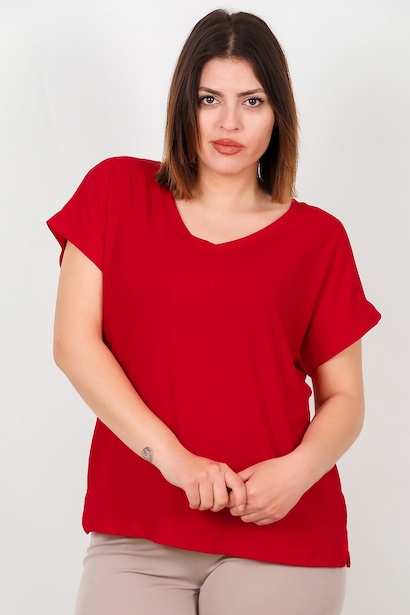 Büyük Beden V Yaka Bürümcük Bluz 