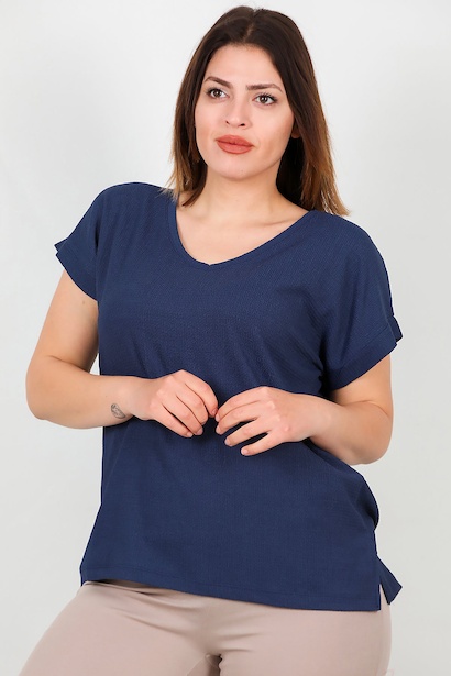 Büyük Beden V Yaka Bürümcük Bluz 