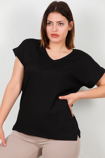 Büyük Beden V Yaka Bürümcük Bluz 